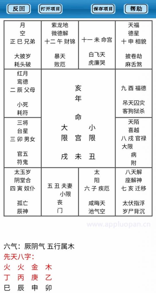 生辰八字紫薇斗数排盘